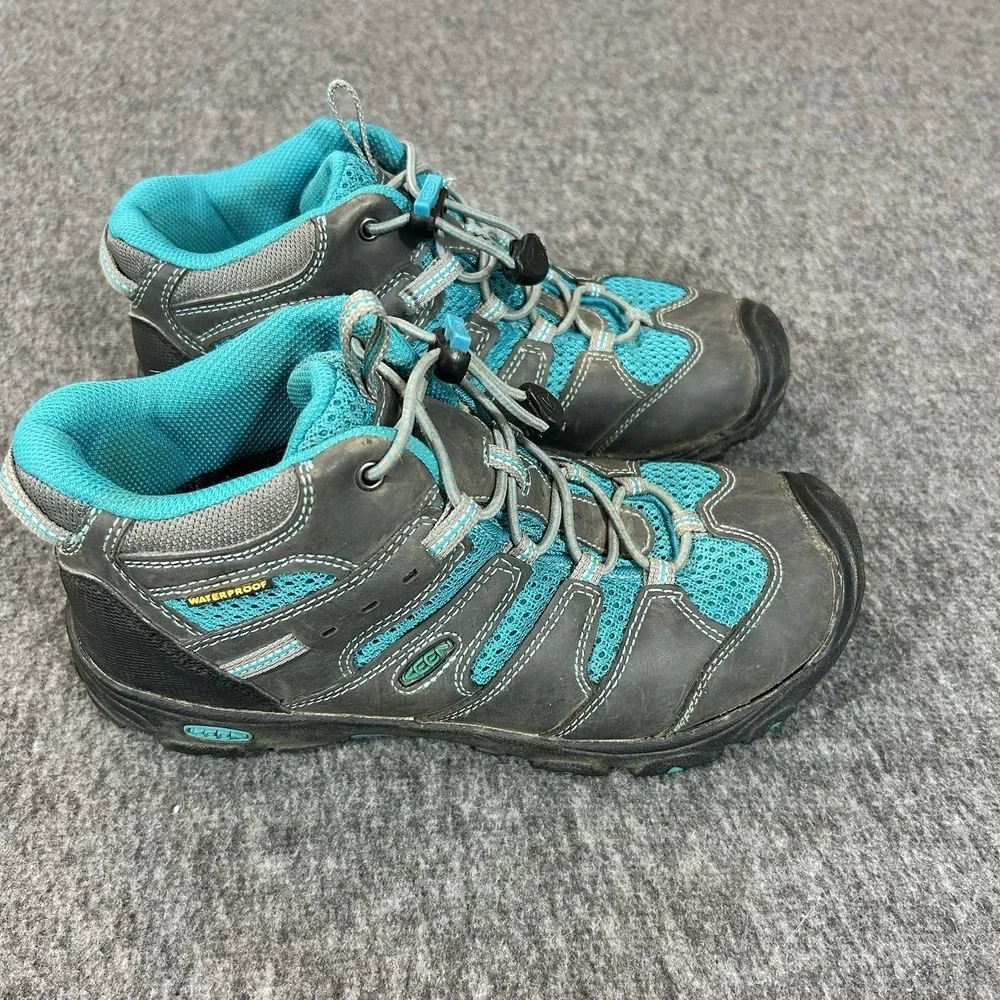 Keen Shoes Youth Size 4 Koven Low Hiking Walking Teal Gray Waterproof